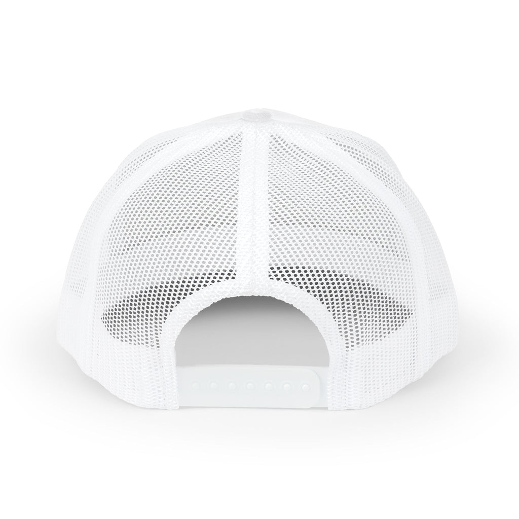 It's NOT Your Fault Trucker Cap — White Mesh Snapback with Reassuring Text
