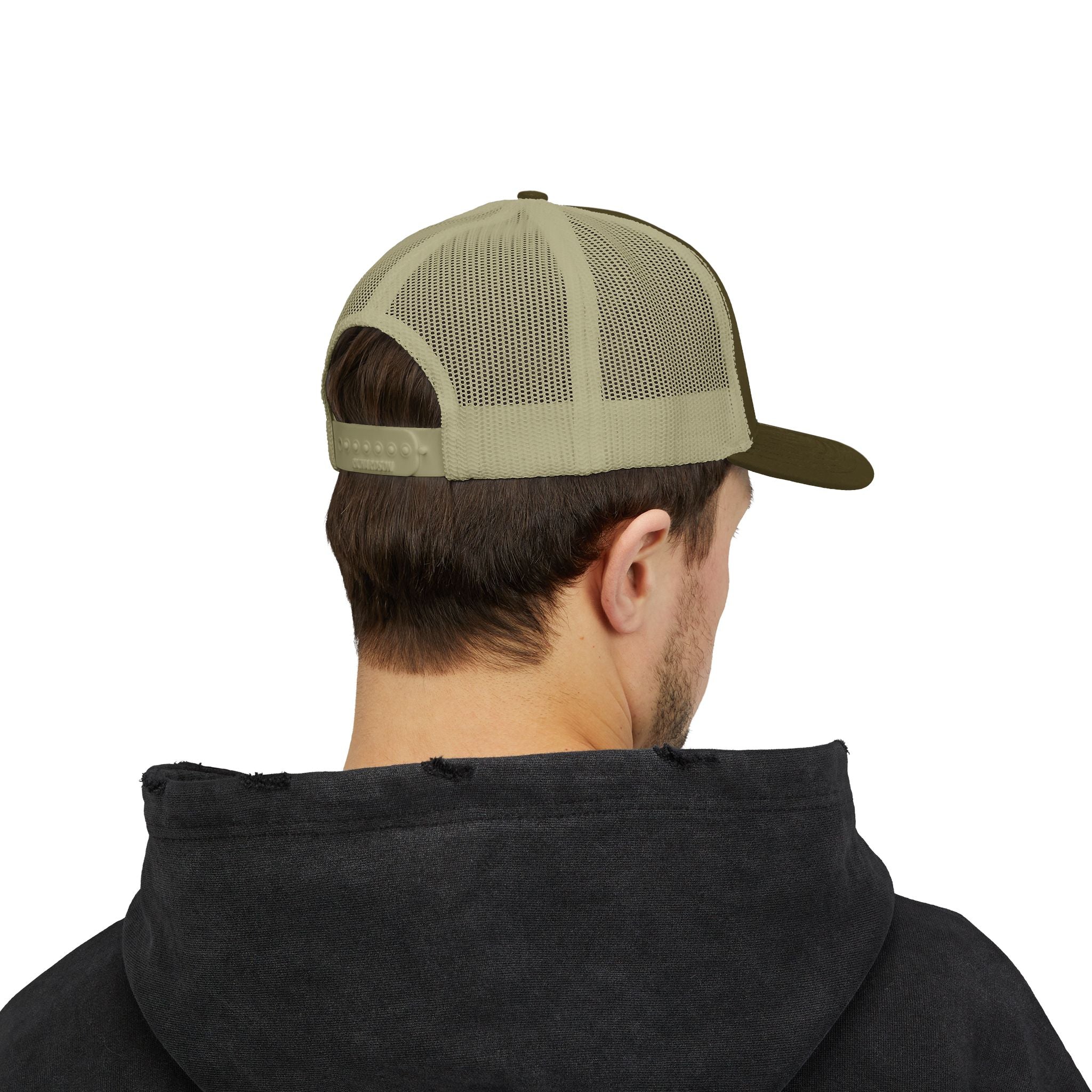 It's NOT Your Fault Trucker Cap — White Mesh Snapback with Reassuring Text
