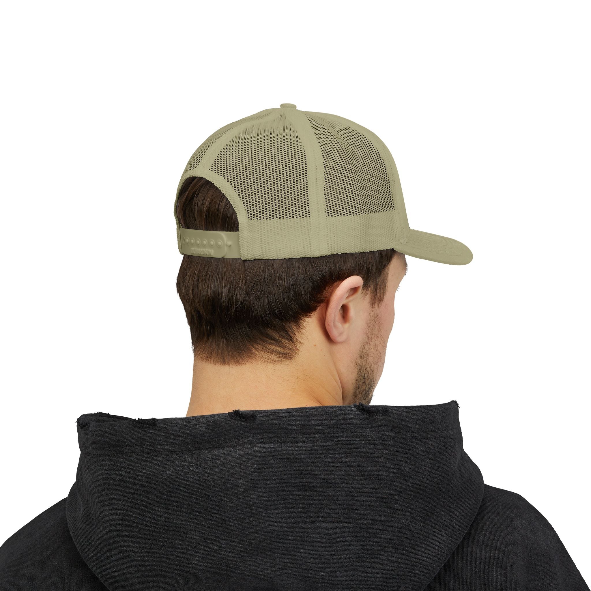 It's NOT Your Fault Trucker Cap — White Mesh Snapback with Reassuring Text