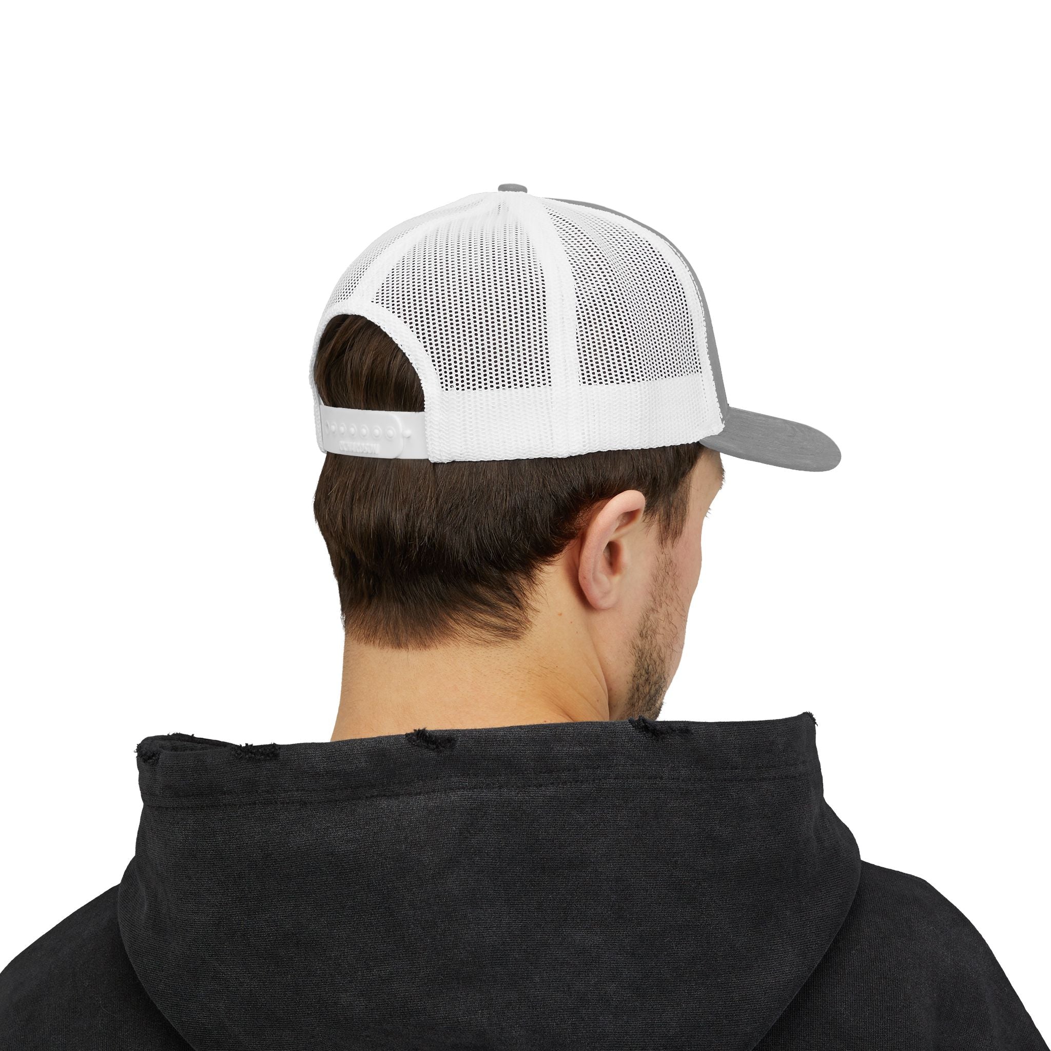 It's NOT Your Fault Trucker Cap — White Mesh Snapback with Reassuring Text