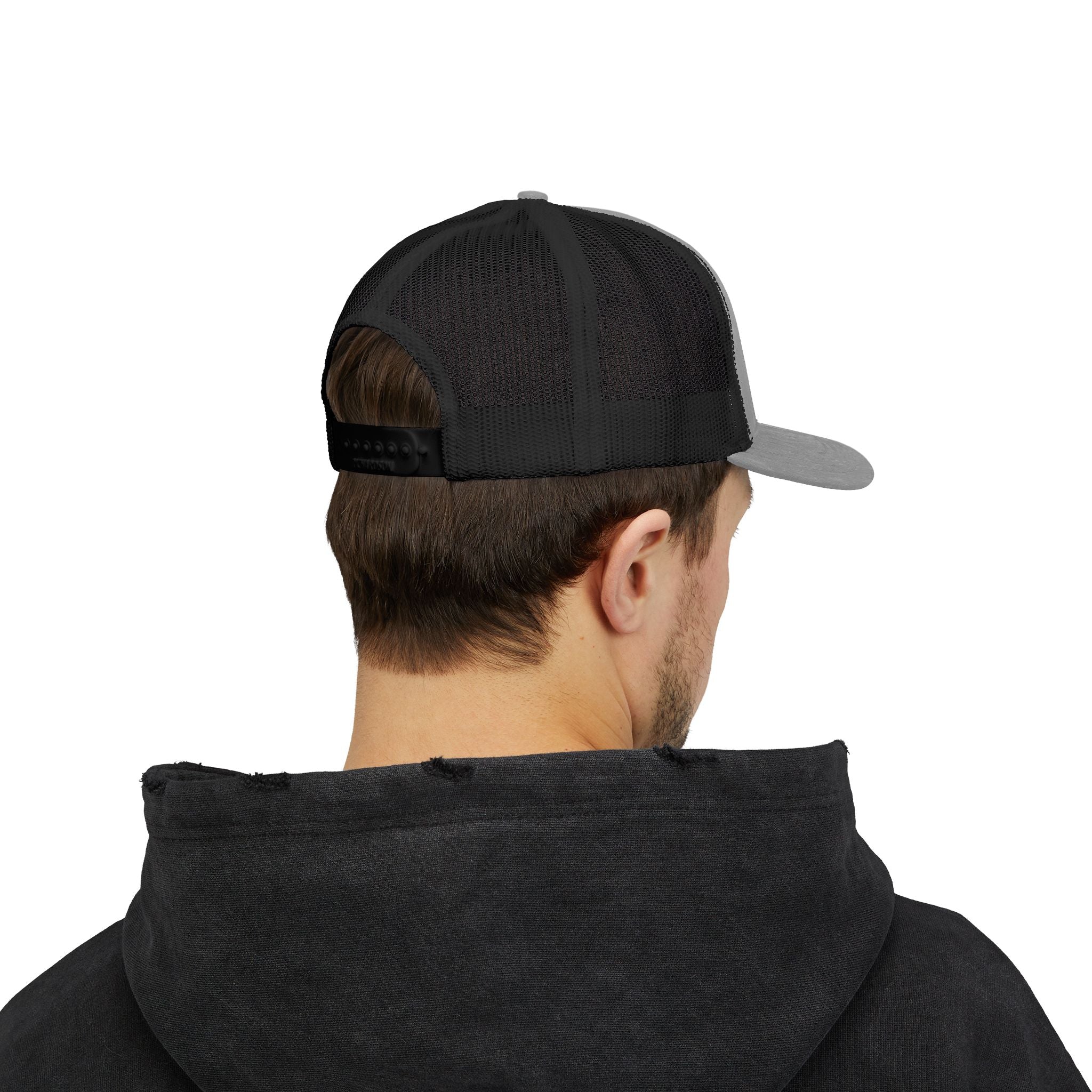 It's NOT Your Fault Trucker Cap — White Mesh Snapback with Reassuring Text
